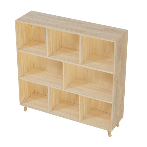 Pine Wood 8-Compartment Fixed Grid Household Toy Book Storage Cabinet