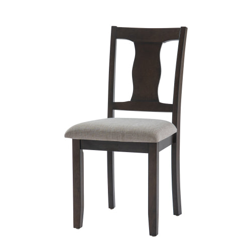Set of 4 Mid-Century Dining Chairs, Beige Cushion & Espresso Rubber Wood Frame, High Back Padded Side Chairs