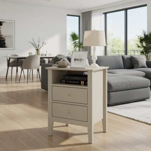 18inch Beige Fluted 2-Drawer Nightstand