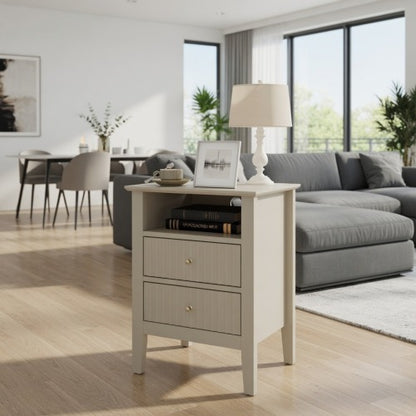 18inch Beige Fluted 2-Drawer Nightstand