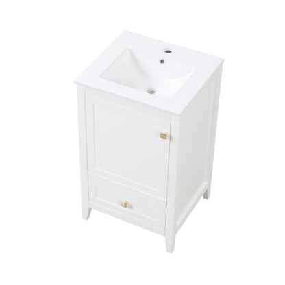 20" Bathroom Vanity with Sink, Bathroom Cabinet with Soft Closing Door, Storage Rack and A Drawer, White