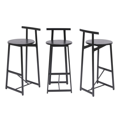 27inch H Barstool Set of 3 Wooden Round Bar Stools with Footrest Modern Kitchen Chairs for Counter (Black & Black)
