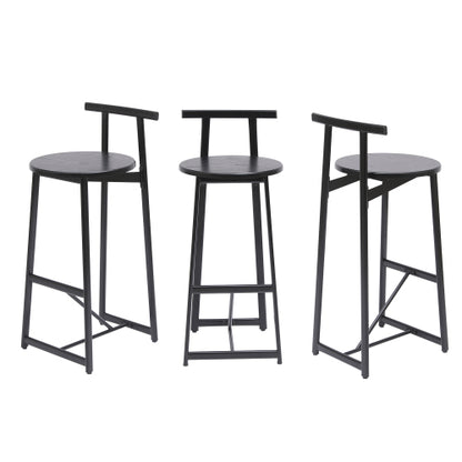 27inch H Barstool Set of 3 Wooden Round Bar Stools with Footrest Modern Kitchen Chairs for Counter (Black & Black)