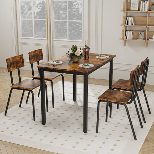 5-Piece Rustic Brown Dining Set, 43.3inch  Table & 4 Ergonomic Chairs