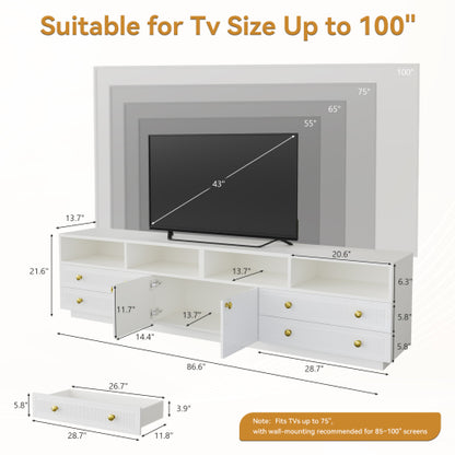 White High Gloss TV Stand for 100 Inch Wall TV with RGB LED Lights & Multi Storage