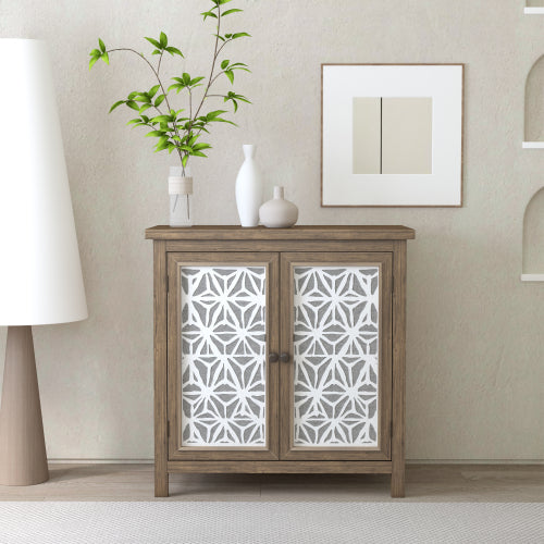 Rustic Wood Storage Cabinet with Metal Linen Doors