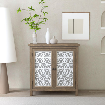 Rustic Wood Storage Cabinet with Metal Linen Doors