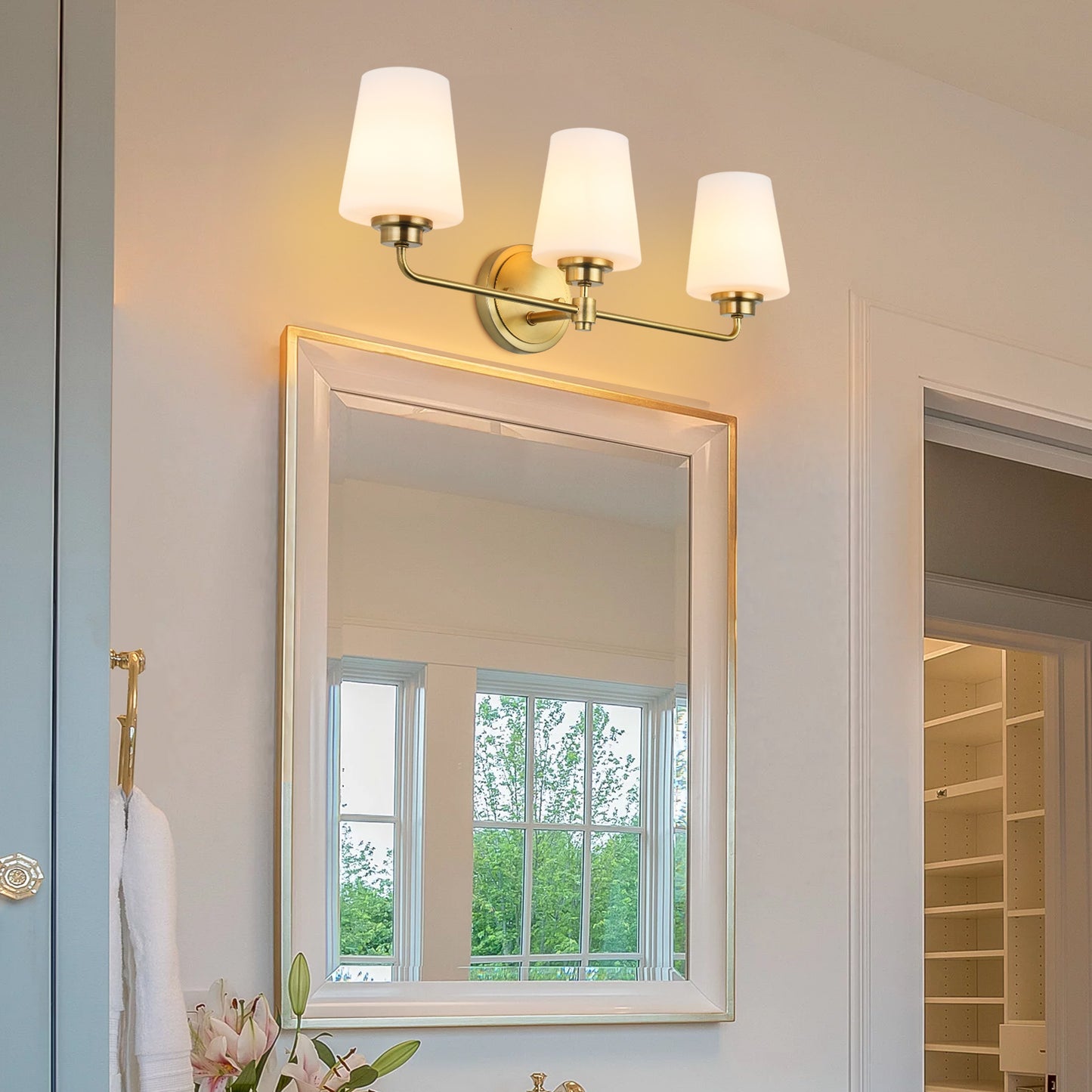 22.5 in. W 3-Light White Plus Gold Bathroom Vanity Light with Shade