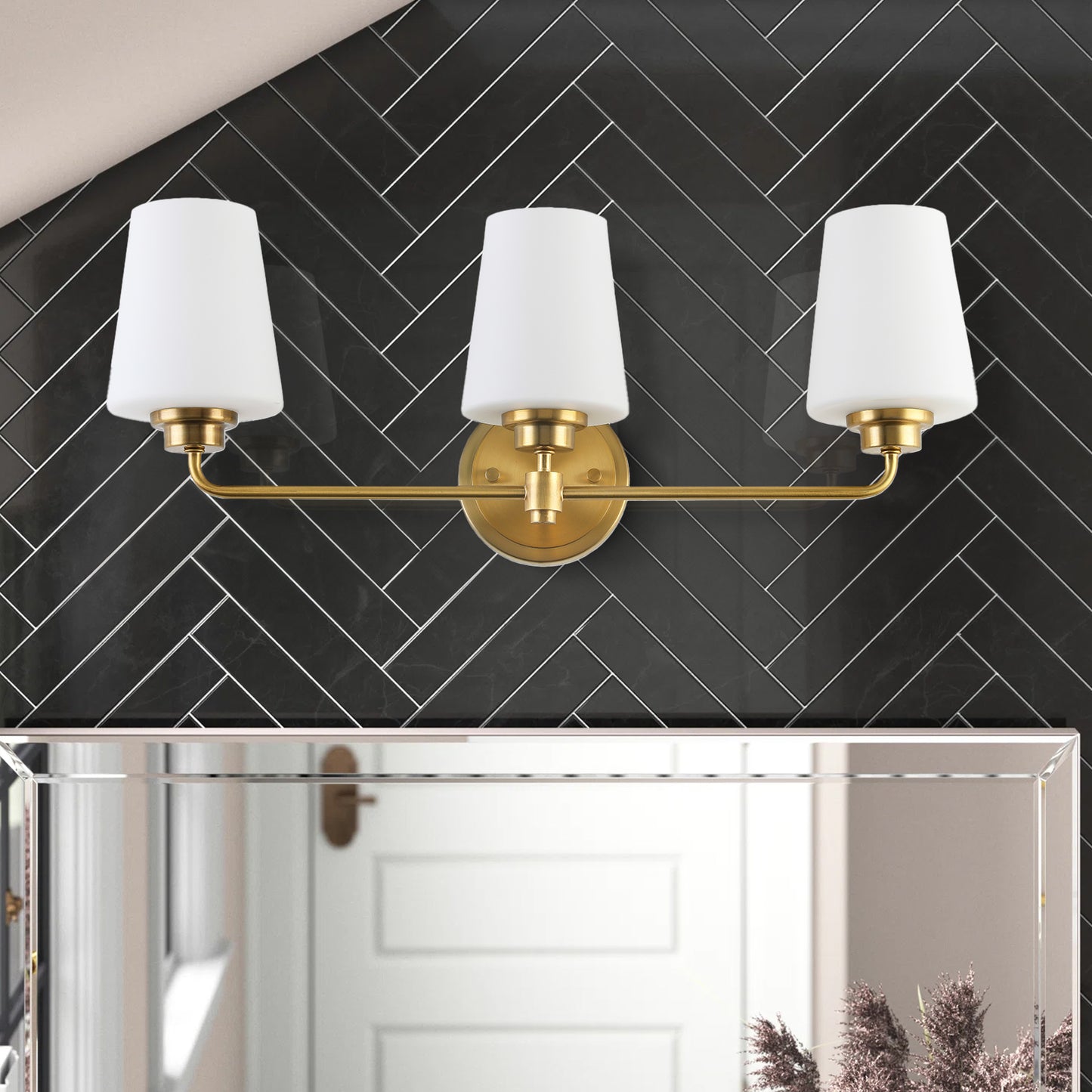 22.5 in. W 3-Light White Plus Gold Bathroom Vanity Light with Shade
