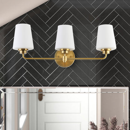 22.5 in. W 3-Light White Plus Gold Bathroom Vanity Light with Shade