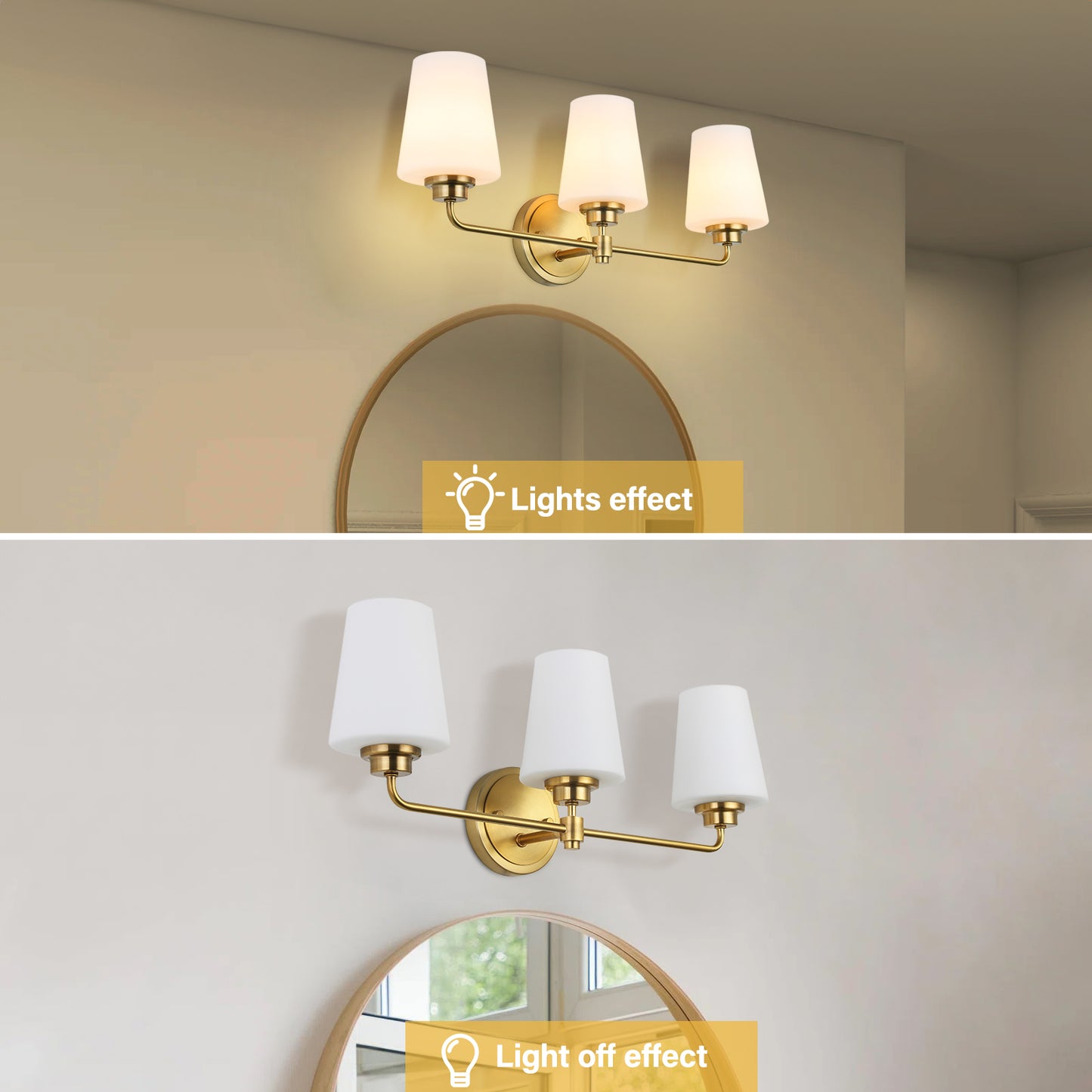 22.5 in. W 3-Light White Plus Gold Bathroom Vanity Light with Shade