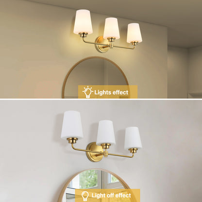 22.5 in. W 3-Light White Plus Gold Bathroom Vanity Light with Shade