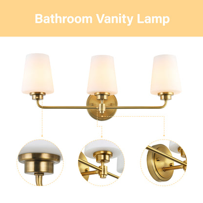 22.5 in. W 3-Light White Plus Gold Bathroom Vanity Light with Shade