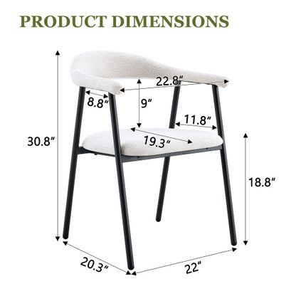 Fabric Upholstered Dining Chairs with Black Metal Legs, Set of 4, White