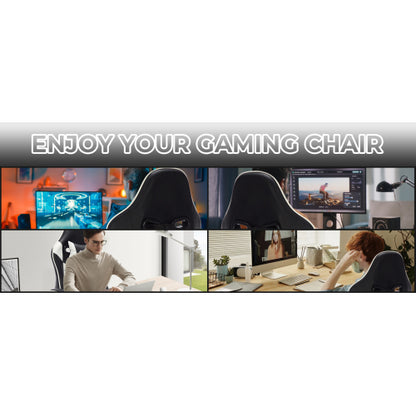 Gaming Chair with Footrest, Ergonomic Computer Chair with Headrest and Lumbar Support, Breathable Material Height Adjustable Video Game Chairs for Adults, Black White