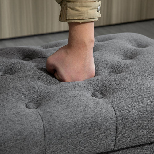 Gray Button Tufted Storage Ottoman Bench with Wood Legs, Removable Lid Footrest Seat for Living Room Bedroom