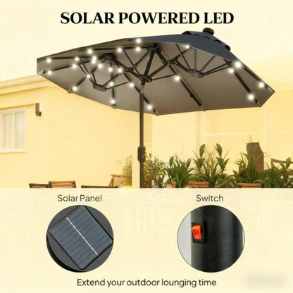 Outdoor Umbrella,Double-sided Outdoor Patio Umbrella,with Solar Lights and Base,Dining Table Umbrella Push Button Tilt