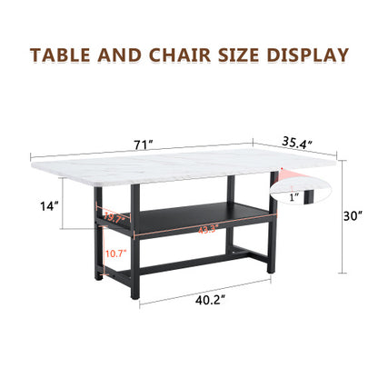 71-Inch White Wood Grain Dining Table with Storage Shelf