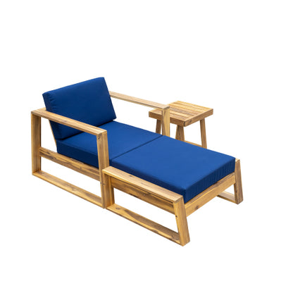 STYLE Acacia Wood Outdoor Lounge Set - Chair and Ottoman with Removable Cushions