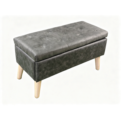 32 inch Square Storage Ottoman Bench with Built-in Tray, Upholstered Multi-Purpose Footrest, End of Bed Bench for Bedroom & Living Room