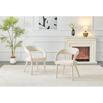 Premium Sherpa Upholstered Dining Chair with Hollow Backrest - Dining Room Chair, Bedroom Vanity Chair, Living Room Accent Chair, Cafe Leisure Chair, Conference Chair (Off White, Set of 2)