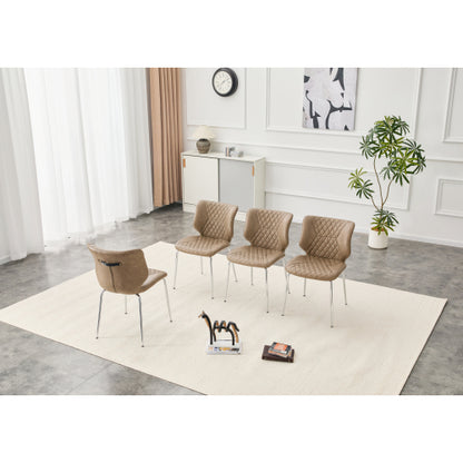 Dining Chairs Set of 4, Khaki PU Leather Upholstered Chairs with Tufted High Back