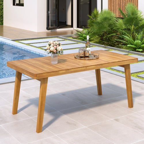 69" Acacia Wood Outdoor Dining Table with Slatted Top, 300 lbs Weight Capacity, Ideal for Patio & Garden Gatherings, Natural Color