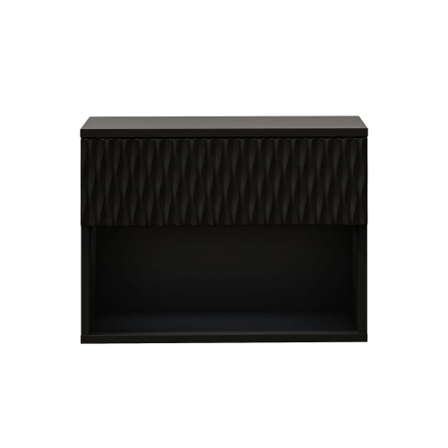 set of 2 nightstand with Space-Saving Wall-Mounted Cabinet: Drawer, Open Storage, 3-Section Slides, Carved Surface, Anti-Shaking, DIY, for Bedroom/Office