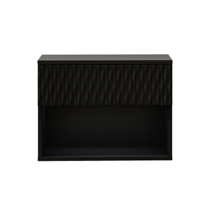 set of 2 nightstand with Space-Saving Wall-Mounted Cabinet: Drawer, Open Storage, 3-Section Slides, Carved Surface, Anti-Shaking, DIY, for Bedroom/Office
