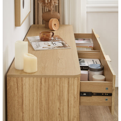 6 Drawers Dresser,55" Wide Modern Chest of Drawers Curved wave Design, Dresser TV Stand, Wood Drawer Organizer for Bedroom, Living Room, Hallway, Walnut,55.12''W x 15.75''D x 31.5''H.