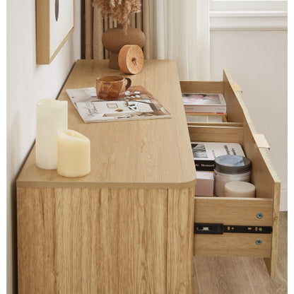 6 Drawers Dresser,55" Wide Modern Chest of Drawers Curved wave Design, Dresser TV Stand, Wood Drawer Organizer for Bedroom, Living Room, Hallway, Walnut,55.12''W x 15.75''D x 31.5''H.
