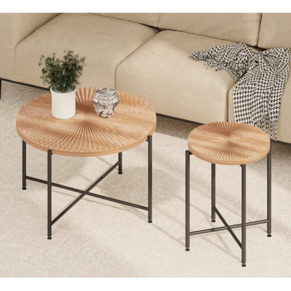 2-Piece Radial Pattern Cylindrical Table Set, Red Cedar-Brown