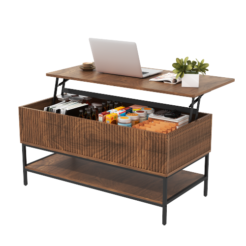 39.4 Inch Farmhouse Lift Top Coffee Table with Storage, Rustic Brown