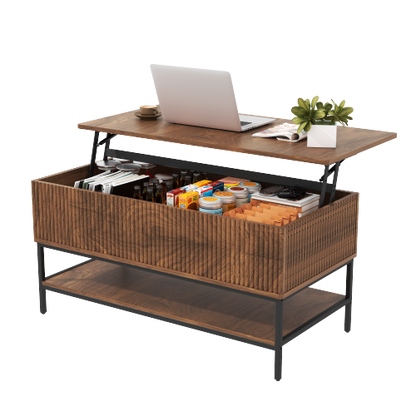 39.4 Inch Farmhouse Lift Top Coffee Table with Storage, Rustic Brown