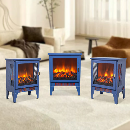 17 inch Freestanding Electric Fireplace Stove heater with 3D Flame effect,Classic Blue