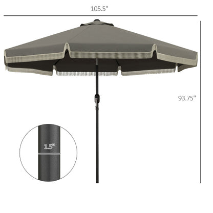 9ft Patio Umbrella with Push Button Tilt and Crank, Ruffled Outdoor Market Table Umbrella with Tassles and 8 Ribs, for Garden, Deck, Pool, Dark Gray