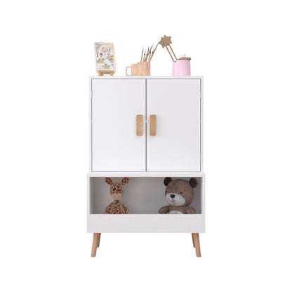 Kids Toy Storage Cabinet with Doors and Open Shelf White