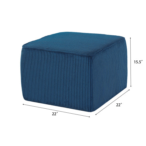 Blue Upholstered Square Ottoman with Corduroy Fabric Design