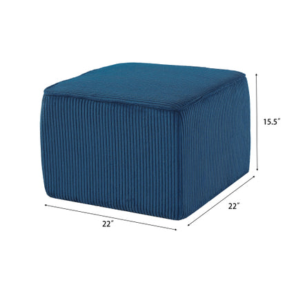 Blue Upholstered Square Ottoman with Corduroy Fabric Design