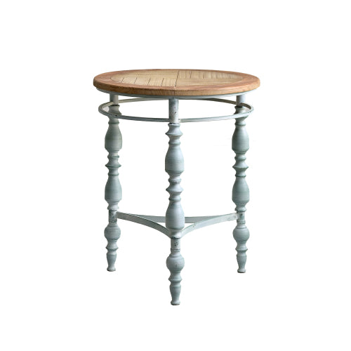 20.08 Inch Rustic Carved Wood Top Metal Leg Round Coffee Table