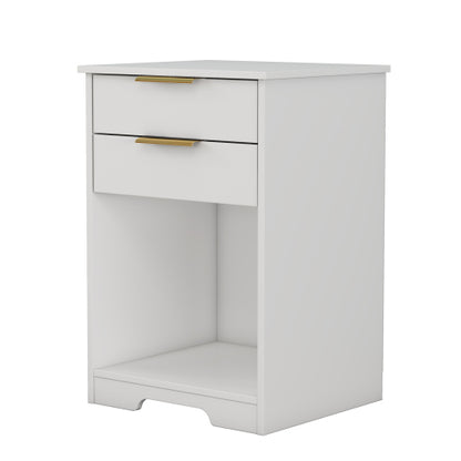 Nighstand With 2 Drawers,End Table,Nightstand with Open Space,Golden Handle,Morden Design,For Living Room,Bedroom,Easy Assemble,White