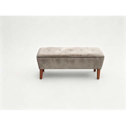 42 Inch Rectangular Linen Ottoman Bench, Solid Wood Tapered Legs, Multi-Use End of Bed & Entryway Shoe Ottoman