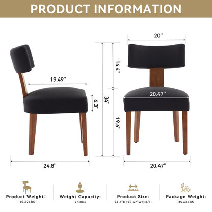 Set of 2 Black Linen Curved Wingback Dining Chairs, Light Brown Rubber Wood Legs 250lbs Weight Limit