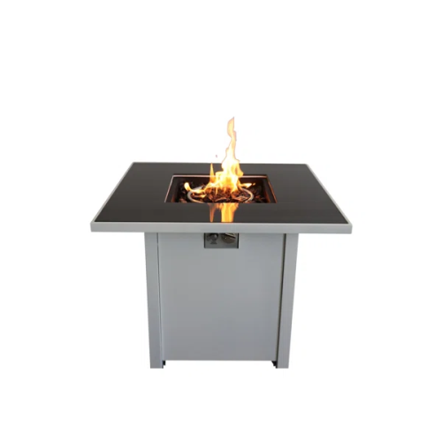 30" Metal Fire Pit with Powder-Coated Finish and Smoked Glass Top