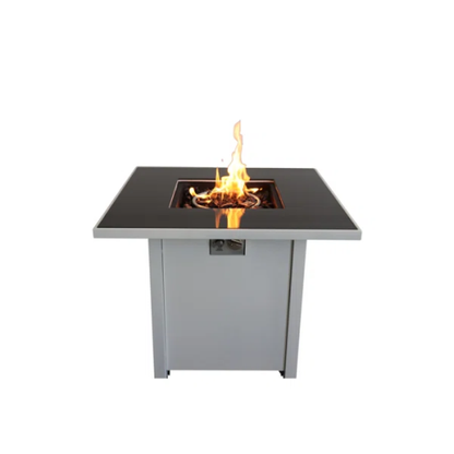 30" Metal Fire Pit with Powder-Coated Finish and Smoked Glass Top