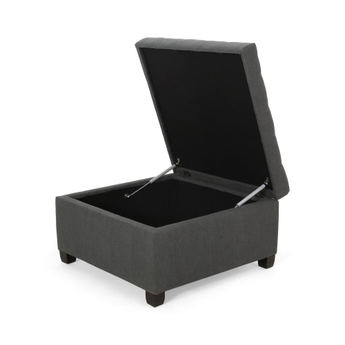 Dark Gray Fabric Tufted Storage Ottoman with Birch Wood Legs