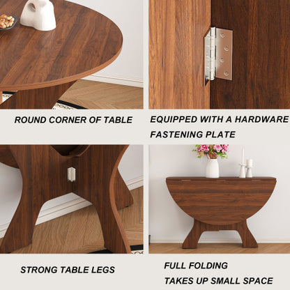43 in Folding Dining Table for Small Spaces, MDF Table with Walnut Veneer, Space Saving Foldable Kitchen Table for Indoor and Outdoor Use