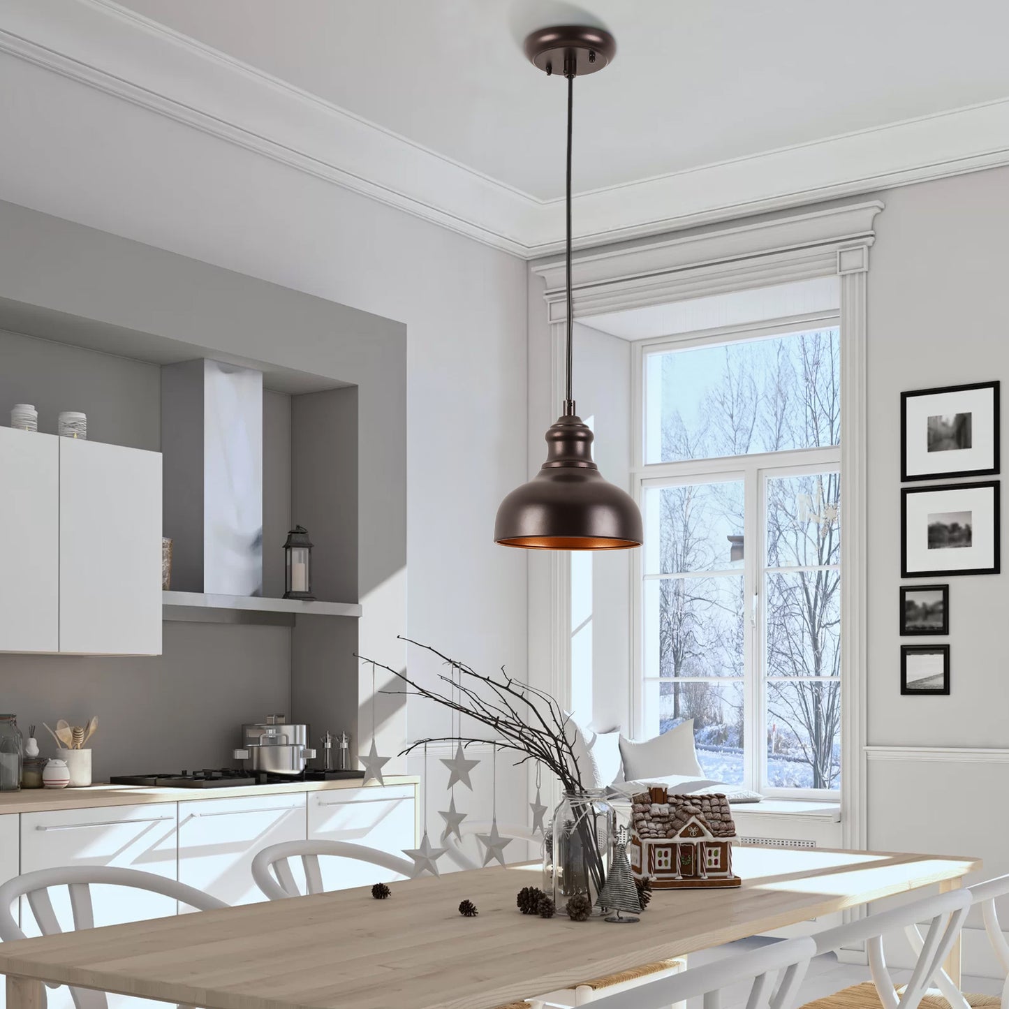 100-Watt 1-Light Black and Brass Finish Pendant Light with Metal Shade and No Light Bulbs Included.