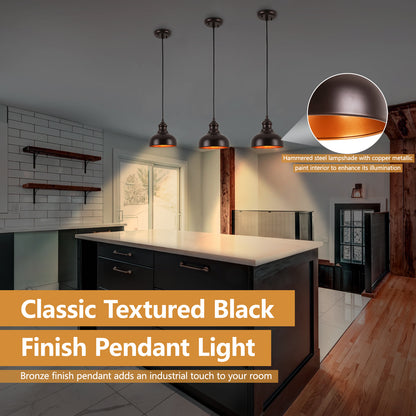 100-Watt 1-Light Black and Brass Finish Pendant Light with Metal Shade and No Light Bulbs Included.