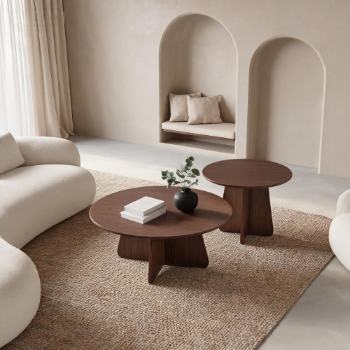 2-Piece Round Nesting Coffee Table Set with Crisscross Legs